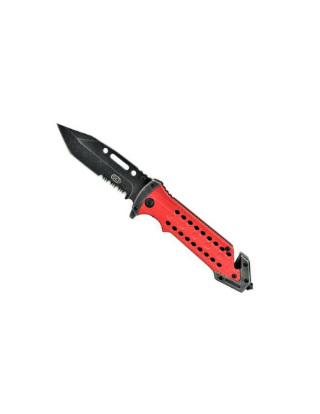 JS000062   Coltello pieghevole JS con manico in alluminio rosso tagliacinghia e frangivetro